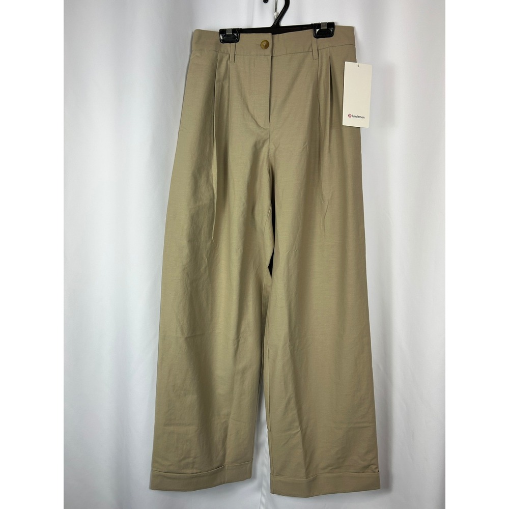 Lululemon LuluLinen Trouser Khaki Tan High Rise Wide Leg Pant Size 28 NWT
